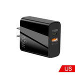A502 65W USB-C/Type-C+USB Dual Port GaN Charger QC3.0 Laptop Universal Charger, EU Plug Black, EU Plug White, US Plug Black, US Plug White, UK Plug Black, UK Plug White