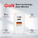 A502 65W USB-C/Type-C+USB Dual Port GaN Charger QC3.0 Laptop Universal Charger, EU Plug Black, EU Plug White, US Plug Black, US Plug White, UK Plug Black, UK Plug White