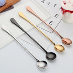 304 Stainless Steel Long Handle Thickened Round Spoon Coffee Ice Drink Mixing Spoon, Stainless Steel Color