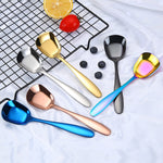 Small 304 Stainless Steel Spoon Glossy Thickened Flat Head Flat Bottom Serving Spoon, Stainless Steel Color, Titanium Gold, Rose Gold, Colorful, Black, Blue