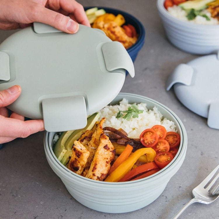 1100ml Silicone Folding Lunch Box  Travel Bowl Microwave & Dishwasher Safe, Blue, Pink, Green, Gray, Black