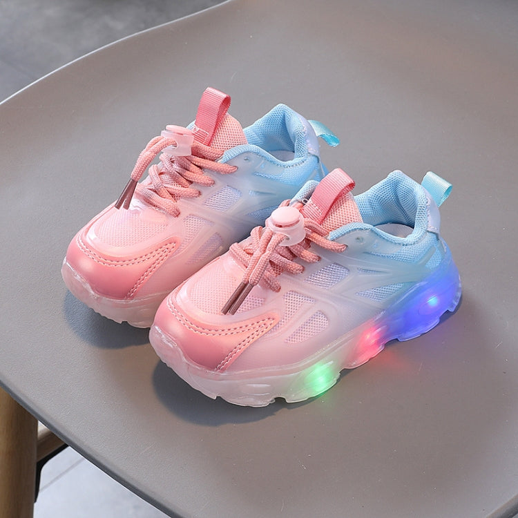 WISDOMFROG Girls Sneakers LED Light Up Boys Gradient Mesh Shoes Children Footwear, 21, 22, 23, 24, 25, 26, 27, 28, 29