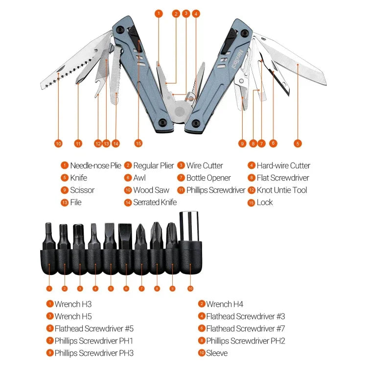 Nextool  14-In-1 Multi-Function Tools Bits Set Folding Pliers Camping Hiking Scissors Opener, Ne20223