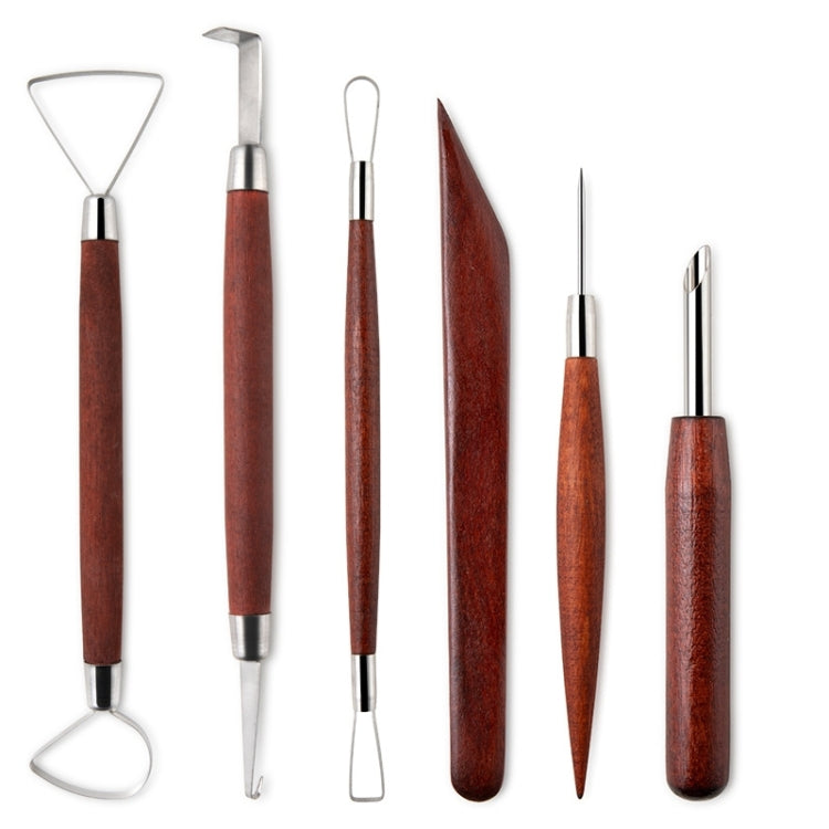 8-in-1 Wooden Handle Pottery Clay Tool set Ceramic Trimming Carving Knife, Dark Wooden Color