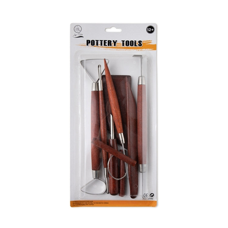 8-in-1 Wooden Handle Pottery Clay Tool set Ceramic Trimming Carving Knife, Dark Wooden Color