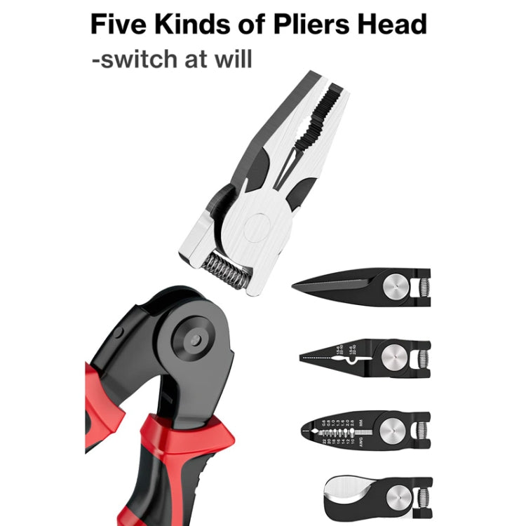 5 In 1  Combination Interchangeable Head Pliers Kit General Repair Screwdriver Pliers, Red Black, White Brown