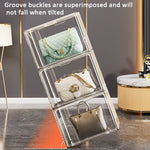 Stackable Transparent Storage Box Magnetic Suction Bookcase Handbag Display Rack, Single Partition, Side Opening