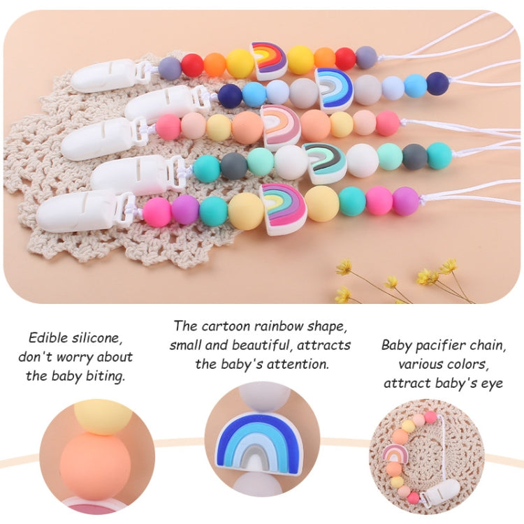 Baby Anti-drop Chain Pacifier Clips Silicone Rainbow Beads Dummy Holder Nipple Clip, Rainbow Purple, Rainbow Pink, Rainbow Blue