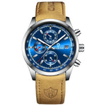 BINBOND B6022 30m Waterproof Luminous Multifunctional Quartz Watch, Leather-White Steel-Blue, Leather-White Steel-White, White Steel-White, Black Steel-Black, Black Steel-Blue