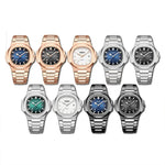 BINBOND B1885 30m Waterproof Retro Luminous Square Men Quartz Watch, Black Steel-Blue-White