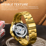 BINBOND B3030 Embossed Dragon Luminous Waterproof Quartz Watch, Full-gold Black, White Steel-White