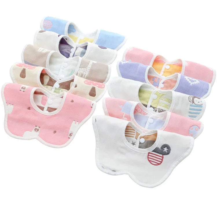 2pcs Dual Sided Newborn Baby Petal Waterproof Bib Six Layers Gauze Cotton Plum Bib, Cedar Pink