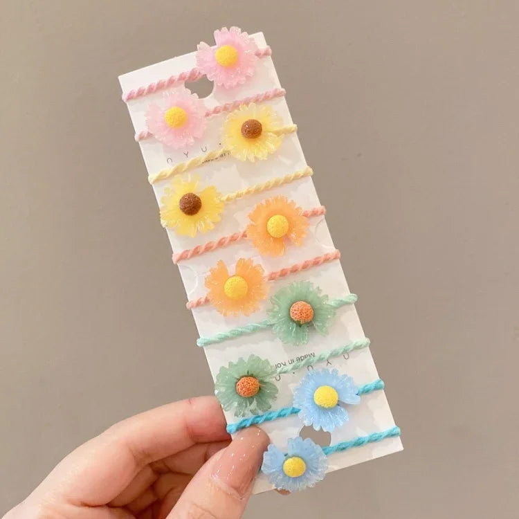 10pcs /Set Children Lovely Hair Bands Ring Baby Small Unbreakable Hair Headband, Flowers 1, Avocado, Fruits And Vegetables, Flowers 2, Colorful Eight Petal Flowers, Pink Candy, Frog Animals, Ice Cream, Watermelon Fruits, Transparent Daisies, Cream Colo...