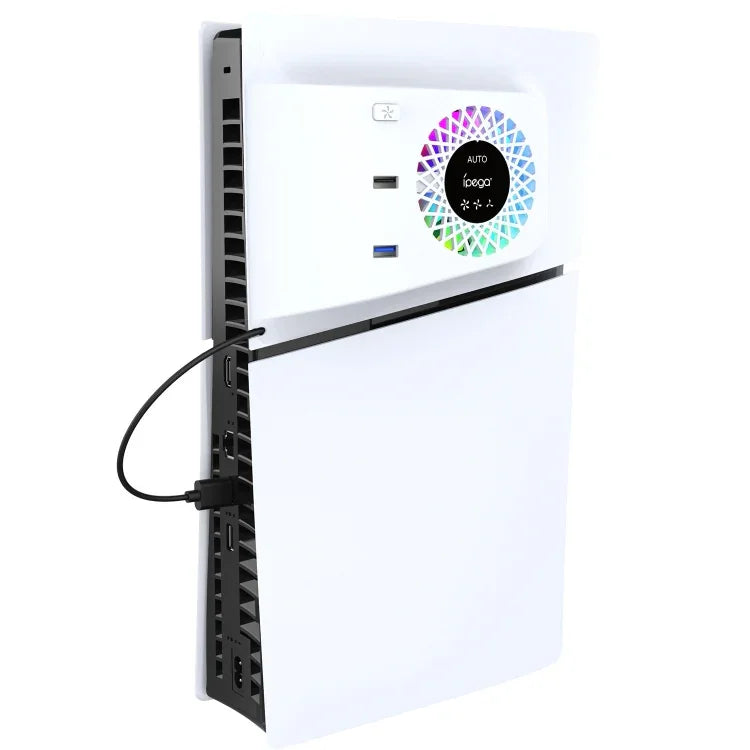 For PS5 Slim ipega PG-P5S019 Temperature Control Cooling Fan Face Cover Cooler + USB HUB with RGB Lights, ipega PG-P5S019