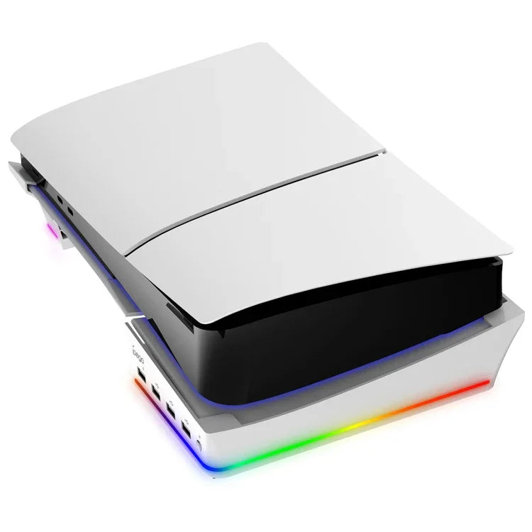 For Sony PS5 Slim IPEGA PG-P5S021 RGB Light Host Horizontal Stand With 4 USB HUBs, White