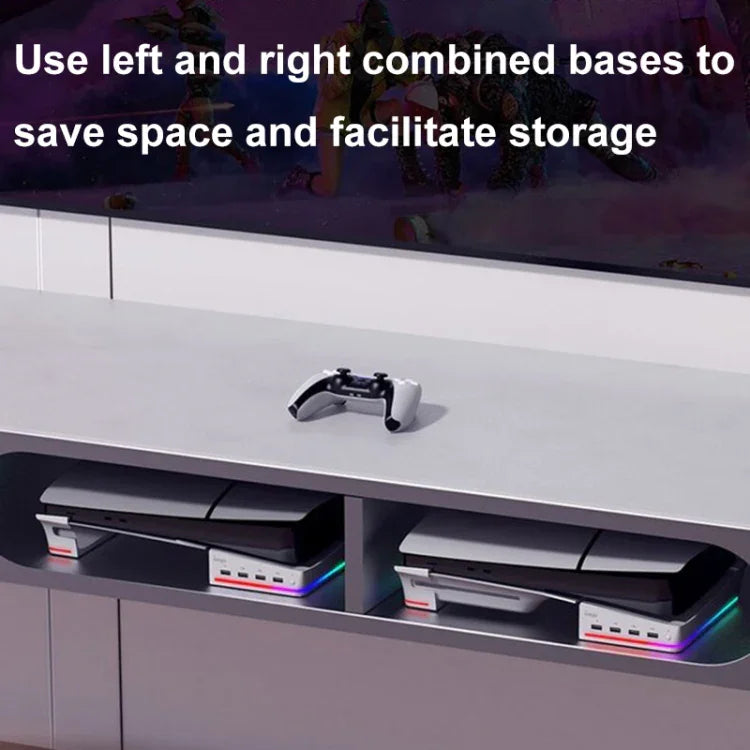 For Sony PS5 Slim IPEGA PG-P5S021 RGB Light Host Horizontal Stand With 4 USB HUBs, White