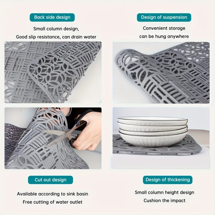 Silicone Sink Mat Cuttable Sink Pad Kitchen Cabinet Mat Dish Drainer Mat 66 x 35cm