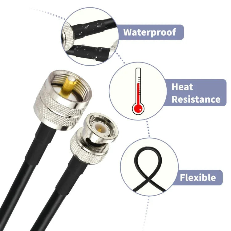 BNC Male To UHF Male RG58 Adapter Cable, 0.5m, 1m, 2m, 3m, 5m, 8m, 10m