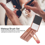 5 In 1 Windowed Mirror Case Portable Mini Multifunctional Makeup Brushes Cosmetic Tool Set, Bean Paste Color, Pink, Blue