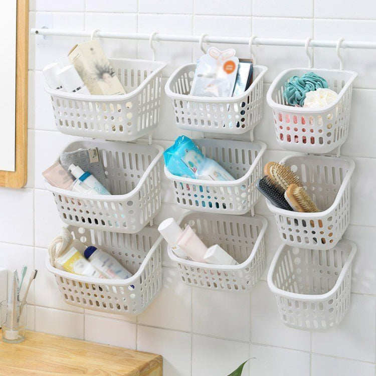 Plastic Hanging Basket With Hook Kitchen Storage Drain Basket Shelf Bathroom Organizer, Small Grey, Small Beige, Large Grey, Large Beige
