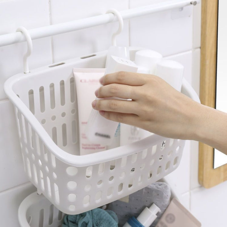 Plastic Hanging Basket With Hook Kitchen Storage Drain Basket Shelf Bathroom Organizer, Small Grey, Small Beige, Large Grey, Large Beige
