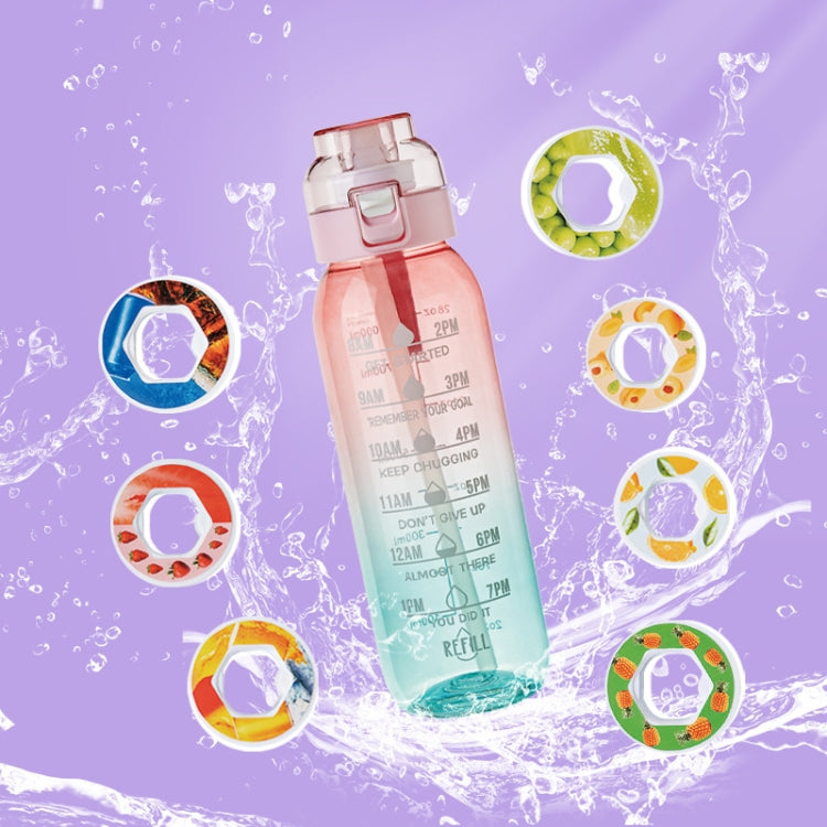 1000ml Large Capacity Fruity Water Bottle With 7 Flavor Rings Straw Drinking Cup Tritan Flavored Water Mug