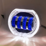 Motorcycle Electric Vehicle General Modification LED Headlight 4 Beads Double Lens Lamps, Blue Aperture+Red Devil Eye, Ice Blue Aperture+Red Devil Eye, Green Aperture+Red Devil Eye, Yellow Aperture+Red Devil Eye, White Aperture+Blue Devil Eye          ...