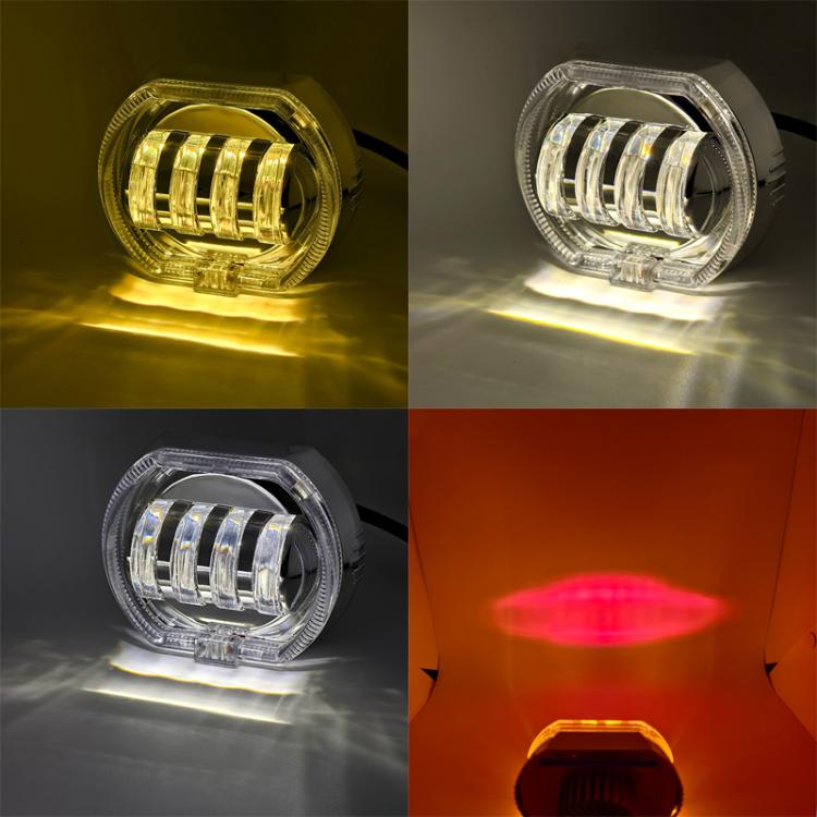 Motorcycle Electric Vehicle General Modification LED Headlight 4 Beads Double Lens Lamps, Blue Aperture+Red Devil Eye, Ice Blue Aperture+Red Devil Eye, Green Aperture+Red Devil Eye, Yellow Aperture+Red Devil Eye, White Aperture+Blue Devil Eye          ...