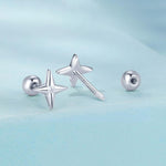 SCE1117-A S925 Sterling Silver Platinum-plated Zircon Star Earrings