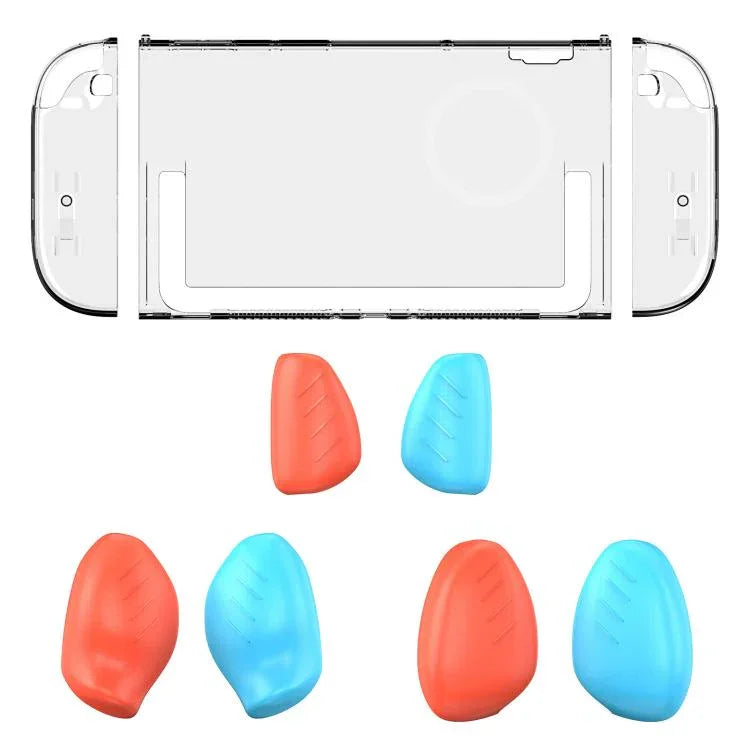 For Nintendo Switch 2 Split Design Crystal PC Protective Case with 3 Sizes Ergonomic Grips, Clear+ Red Blue, Clear+Green Blue, Clear+Black, Clear Black+Red Blue, Clear Black+Green Blue, Clear Black+Black