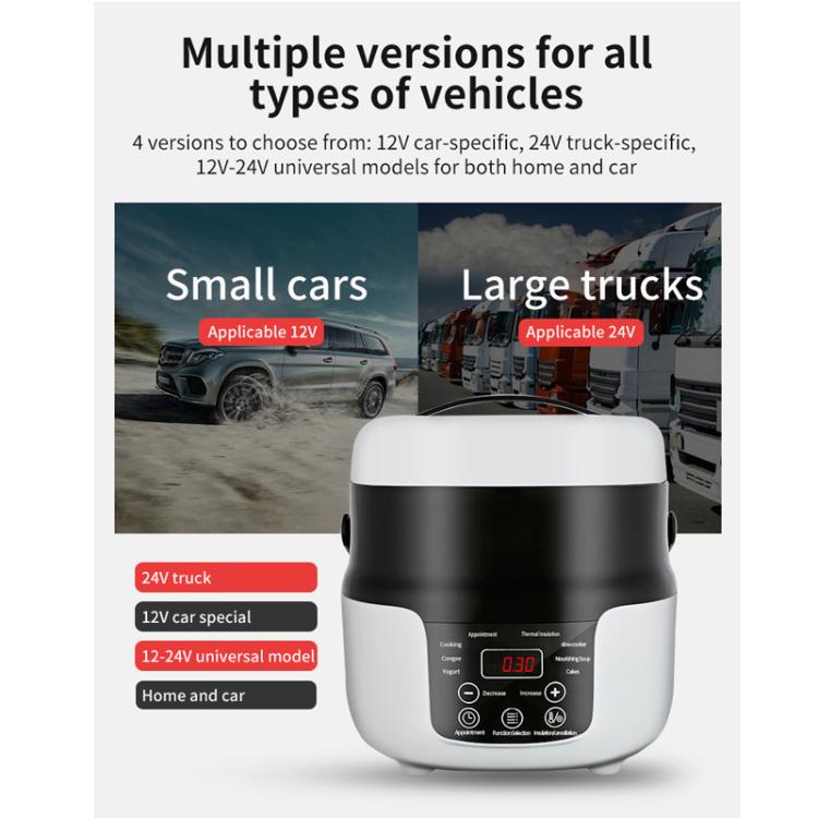 12V-24V 2L Car-Mounted Push-Button Rice Cooker, English, English + Battery Cable, Russian, Russian + Battery Cable
