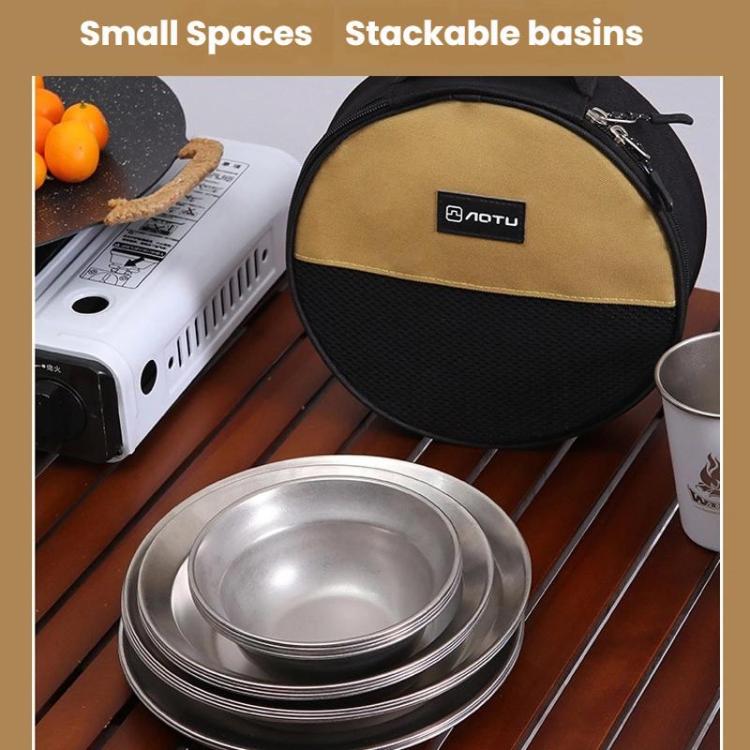 Outdoor Stainless Steel Dinner Plate Set Camping Portable BBQ Plate, With Storage Bag, AOTU AT6438-1 4pcs /Set, AOTU AT6438-1 8pcs /Set, AOTU AT6438-1 12pcs /Set, AOTU AT6438-1 16pcs /Set