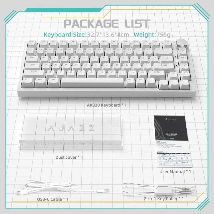 Ajazz AK820 Hot Swappable Wired Mechanical Keyboard With Light, Green Switch Ice Blue Light White, Red Switch White Light Black, AS Red Switch White Light Gray White, HP Switch White Light White Gray, Sea Salt Switch RGB Purple White Blue              ...