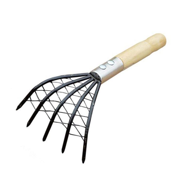 Clam Rake With Mesh Pocket Seaside Beach Rake Wooden Handle Small Iron Rake Tool, Short, Long