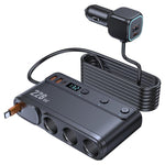228W Car Cigarette Lighter Retractable Cable 3 In 1 Fast-Charging Car Charger With Independent Switches, C35L