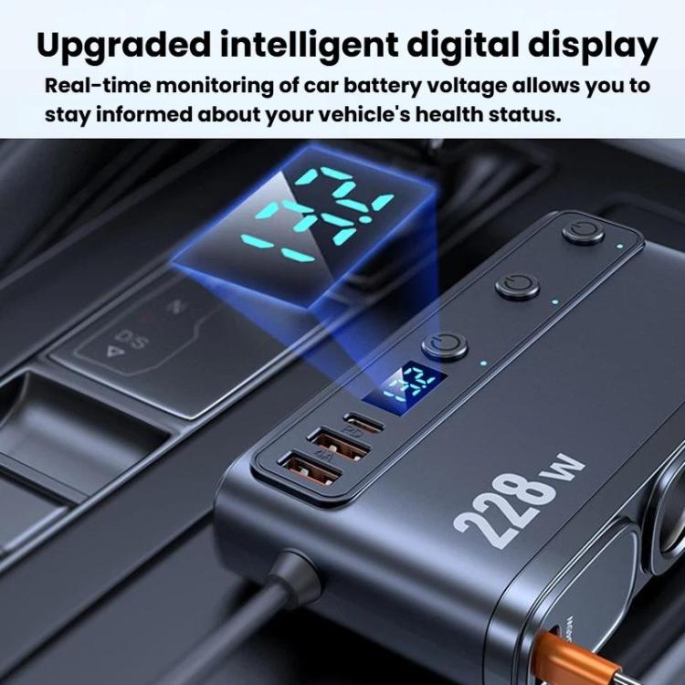 228W Car Cigarette Lighter Retractable Cable 3 In 1 Fast-Charging Car Charger With Independent Switches, C35L