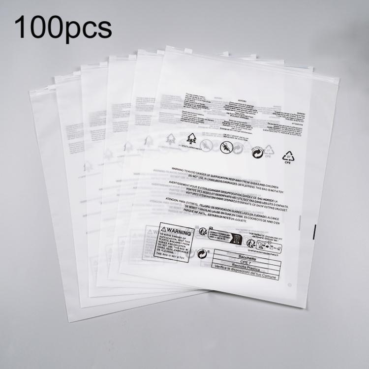 100pcs Warning Label Zipper Bag Clothing Sock Packaging Bag, Sandblasted 15 x 20cm, Sandblasted 17 x 25cm, Sandblasted 20 x 25cm, Sandblasted 20 x 30cm, Sandblasted 25 x 25cm, Sandblasted 25 x 30cm, Sandblasted 25 x 35cm, Sandblasted 27 x 35cm