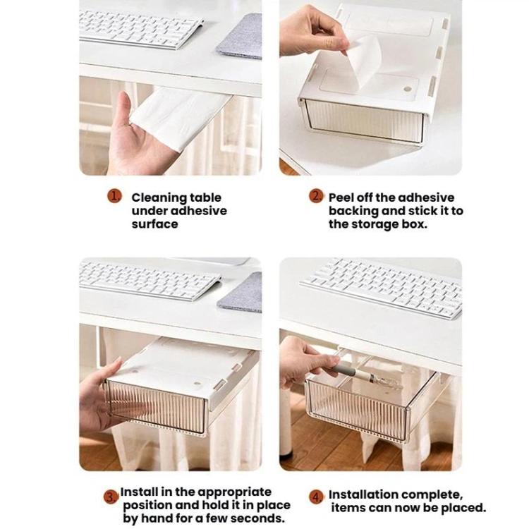 Under Desk Hidden Drawer Organizer Invisible Storage Box for Stationery and Office Supplies, Medium Clear, Medium Clear Black, Large Clear, Large Clear Black, XL Clear
