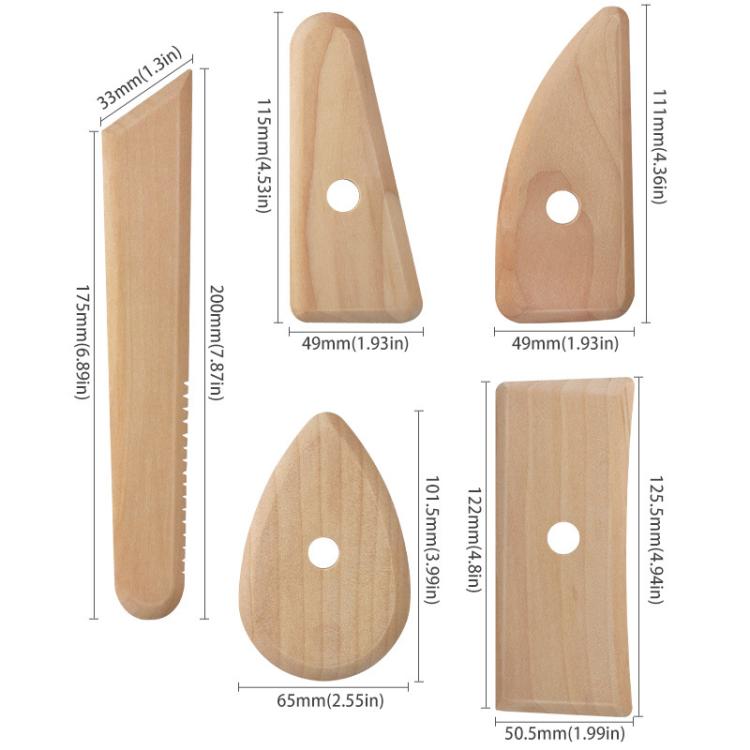 Pottery Clay Carving Art Soft Pottery Wooden Tools Handmade DIY Wooden Skeleton Knife, 5pcs /Pack Wooden Tools