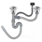 Kitchen Stainless Steel Washbasin Downpipe Fittings Anti-Odor Downpipe Drain Set, Double Slot 0.6m Tailpipe, Double Slot S-bend, Double Slot 1m Tailpipe