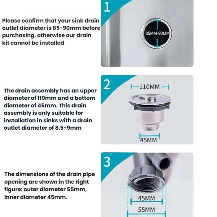 Kitchen Stainless Steel Washbasin Downpipe Fittings Anti-Odor Downpipe Drain Set, Double Slot 0.6m Tailpipe, Double Slot S-bend, Double Slot 1m Tailpipe