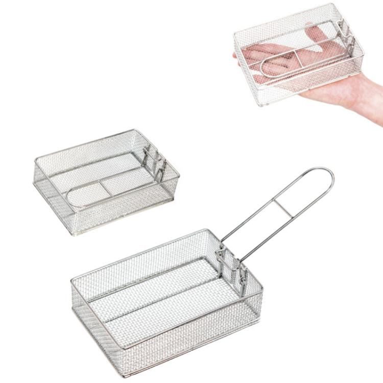 COOL CAMP Camping Stainless Steel Foldable Strainer Frying Basket for Outdoor Cooking,, 175 x 120 x 50mm