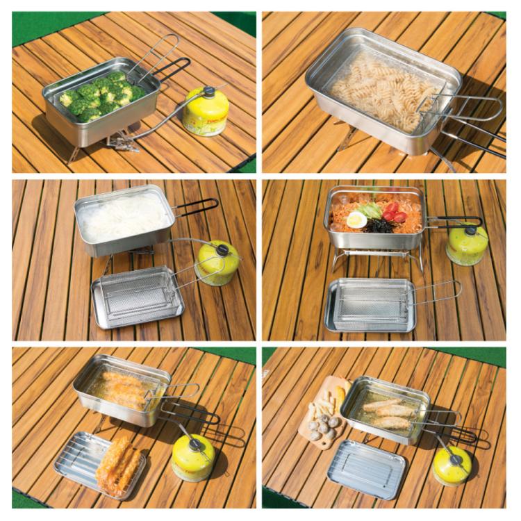 COOL CAMP Camping Stainless Steel Foldable Strainer Frying Basket for Outdoor Cooking,, 175 x 120 x 50mm