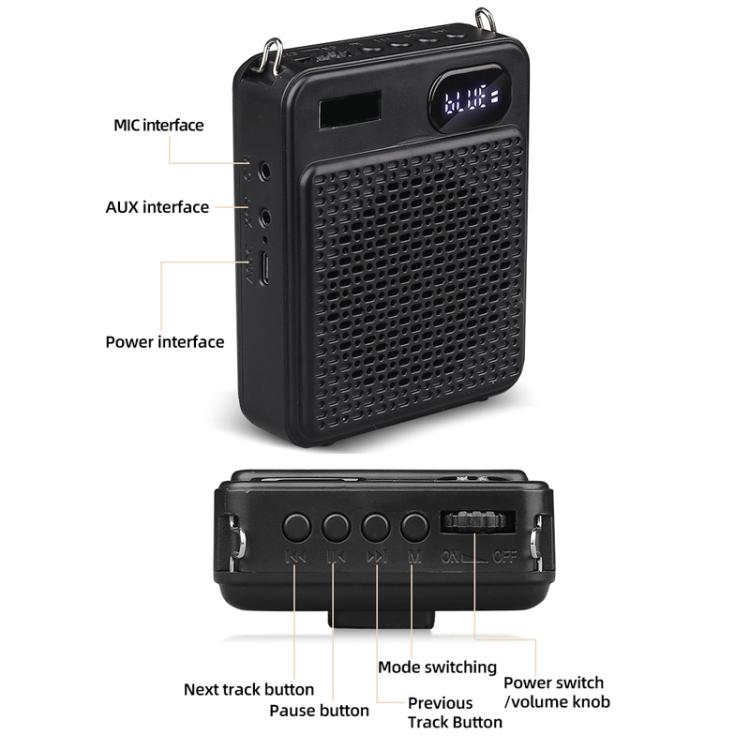 DIYO-1125 Multifunctional Outdoor High-Volume Microphone With Battery Display Teacher Classroom Voice Amplifier, Wireless Single Mic White, Wireless Single Mic Black, Wireless Single Headwear White, Wireless Single Headwear Black, Wireless Dual Mic Whi...