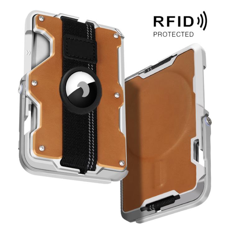 For AirTag 2nd Gen / AirTag 1st Gen Magnetic Metal Card Holder with Phone Stand, RFID Blocking, Elastic Wrist Strap