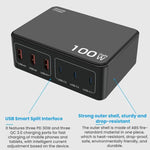 100W High-Power PD Fast Charging USB Multi-Port Charger, US Plug, EU Plug, AU Plug, KR Plug, UK Plug