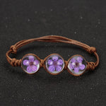 Lucky Handmade Woven Dried Flower Glass Beads Bracelets, Purple, Pink, Rosered, Blue, White, Orange, Red, Yellow