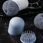 Polyester Cleaning Ball Household Handle Cleaning Brush Kitchen Short Handle Dishwashing Pot Brush, White, Blue, 4 Replacement Heads