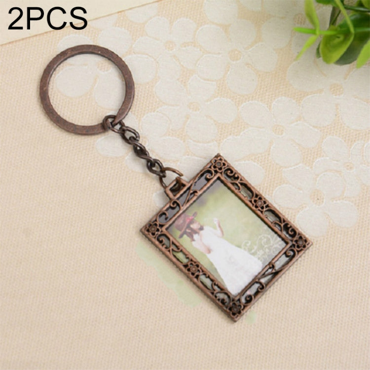 2 PCS Creative Metal Vintage Photo Frame, Fawn, Pumpkin, Fence, Butterfly Round, Paris, Heart Keychain, Square Keychain, Oval, Lace Square, Love Round, Butterfly Square, Lace Heart, Golden Square, Gray Square