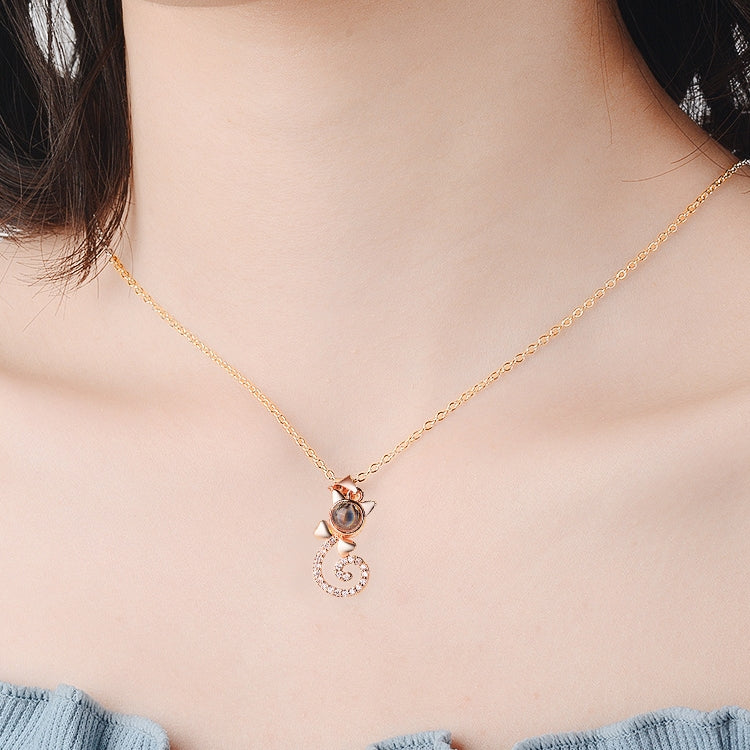 100 Language I love You Necklace Memory Projection Pendant Wedding Letter Necklace, Rose Gold, White Copper